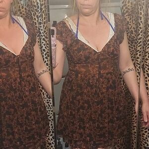 Wild Fable Brown and Black Flutter Sleeve Sundress